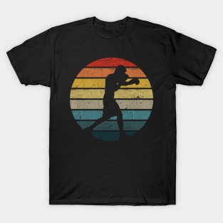 Boxing Boxer Silhouette On A Distressed Retro Sunset design T-Shirt